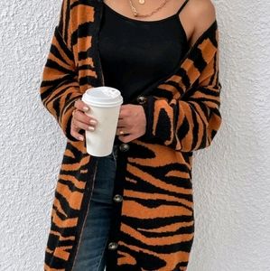 Zebra Striped Pattern Drop Shoulder long Cardigan